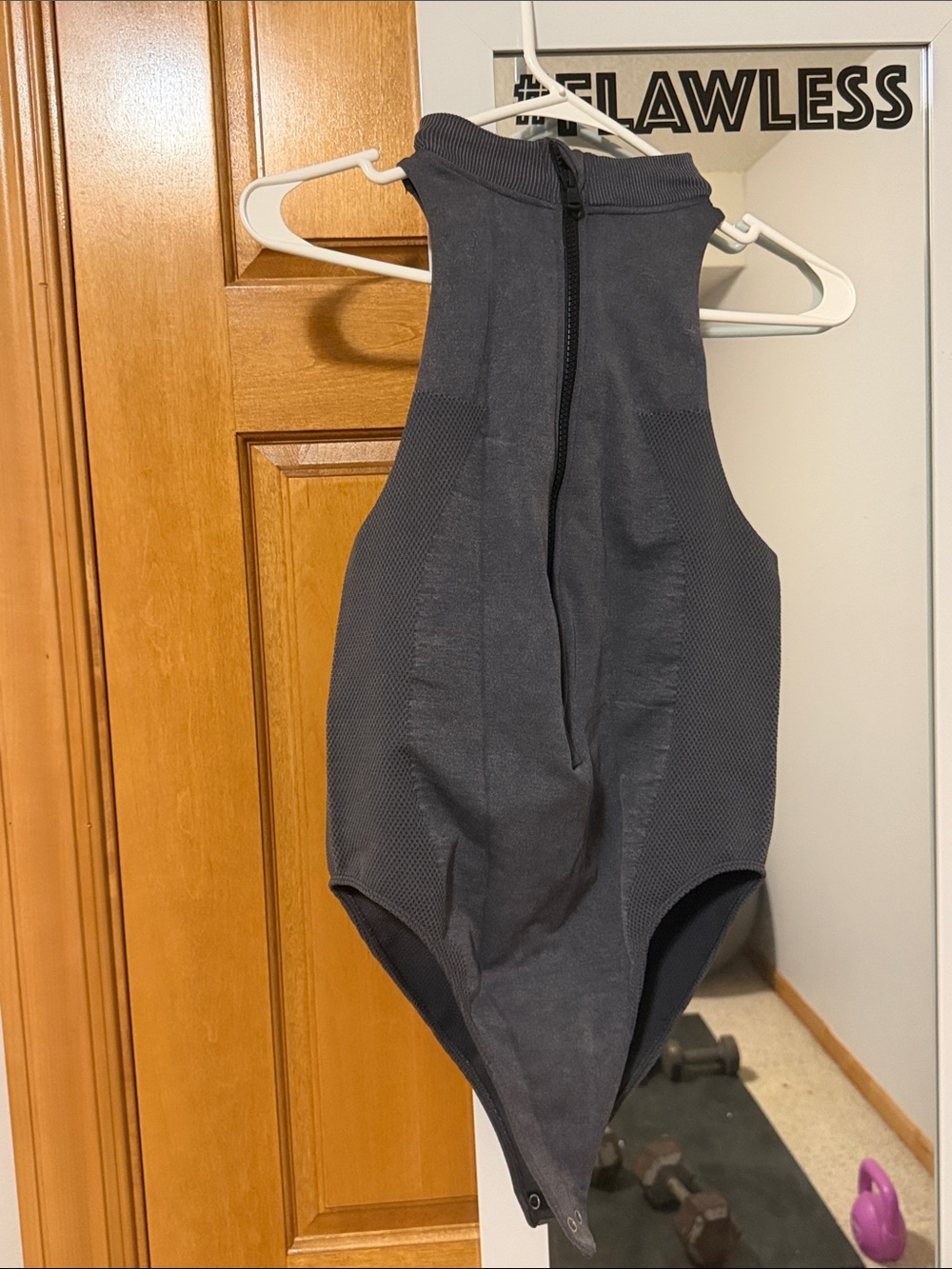 Fabletics Charcoal High-Neck Zip Front Bodysuit